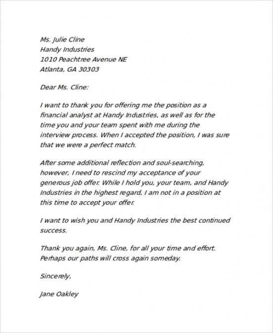 job offer rescind letter template