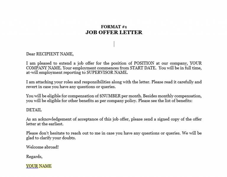 job offer template letter