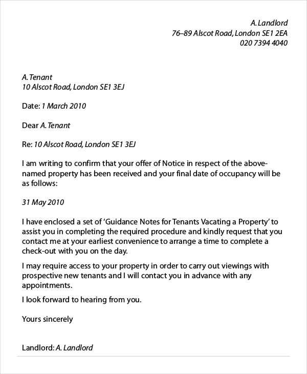 landlord inspection letter template uk