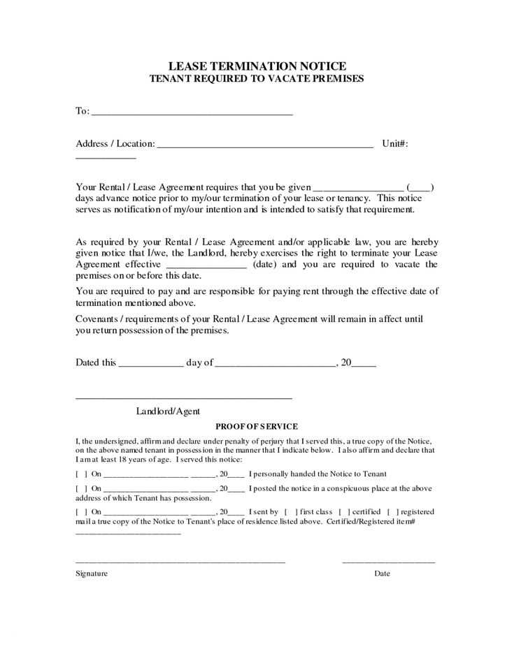 landlord lease termination letter template