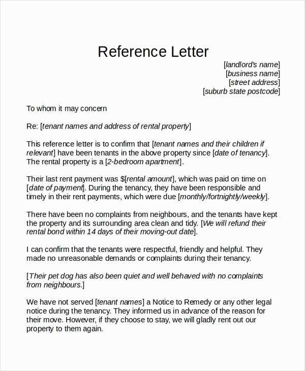 landlord reference letter template uk