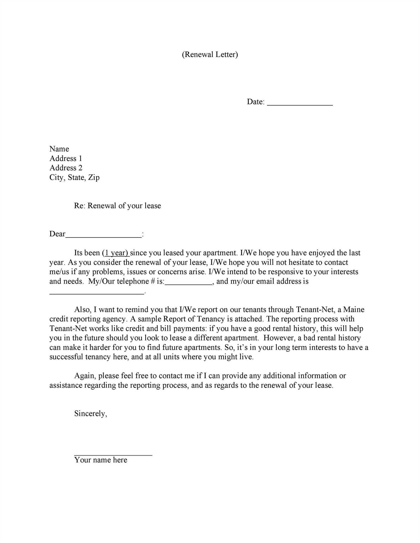lease renewal letter to landlord template