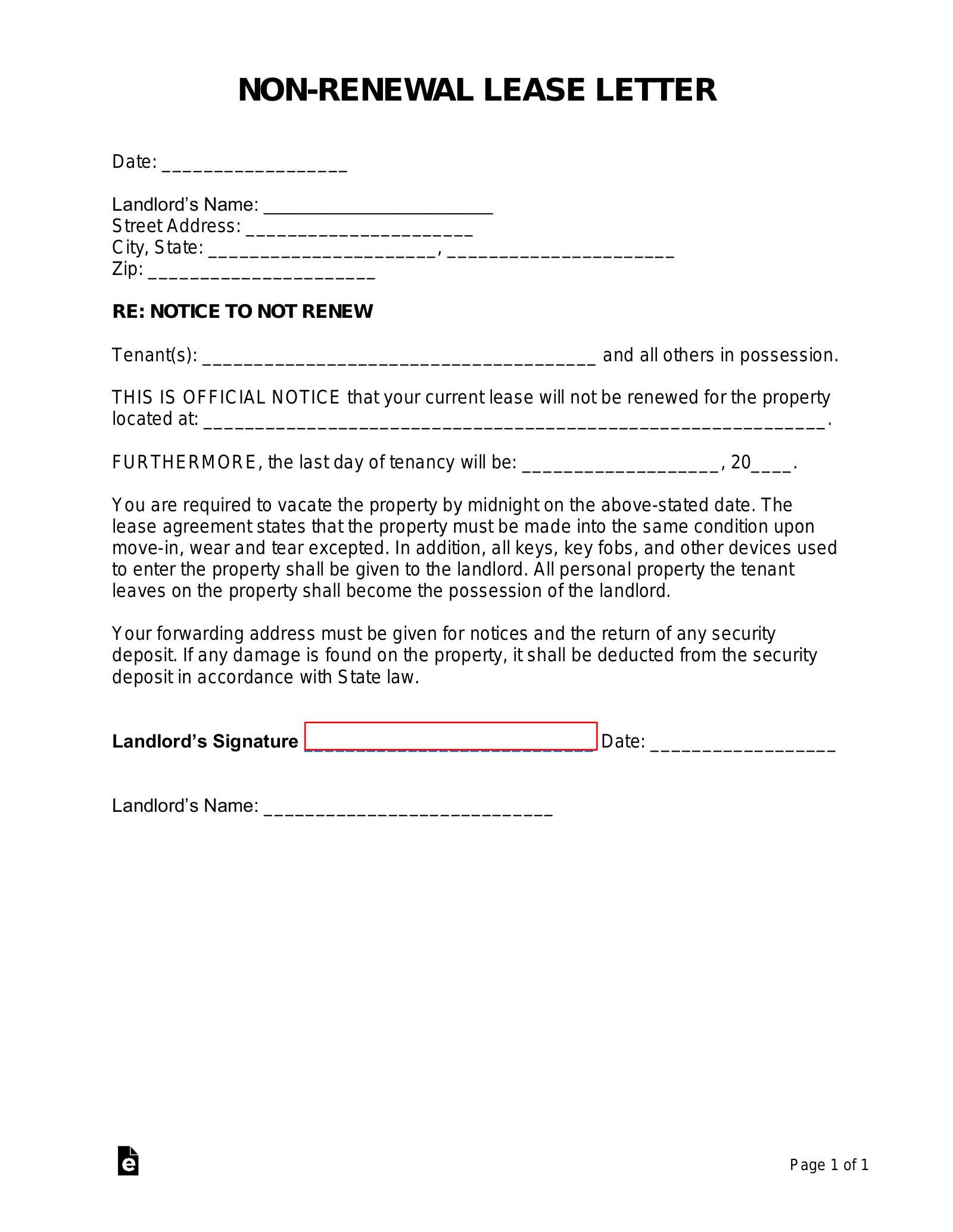 lease renewal letter to landlord template