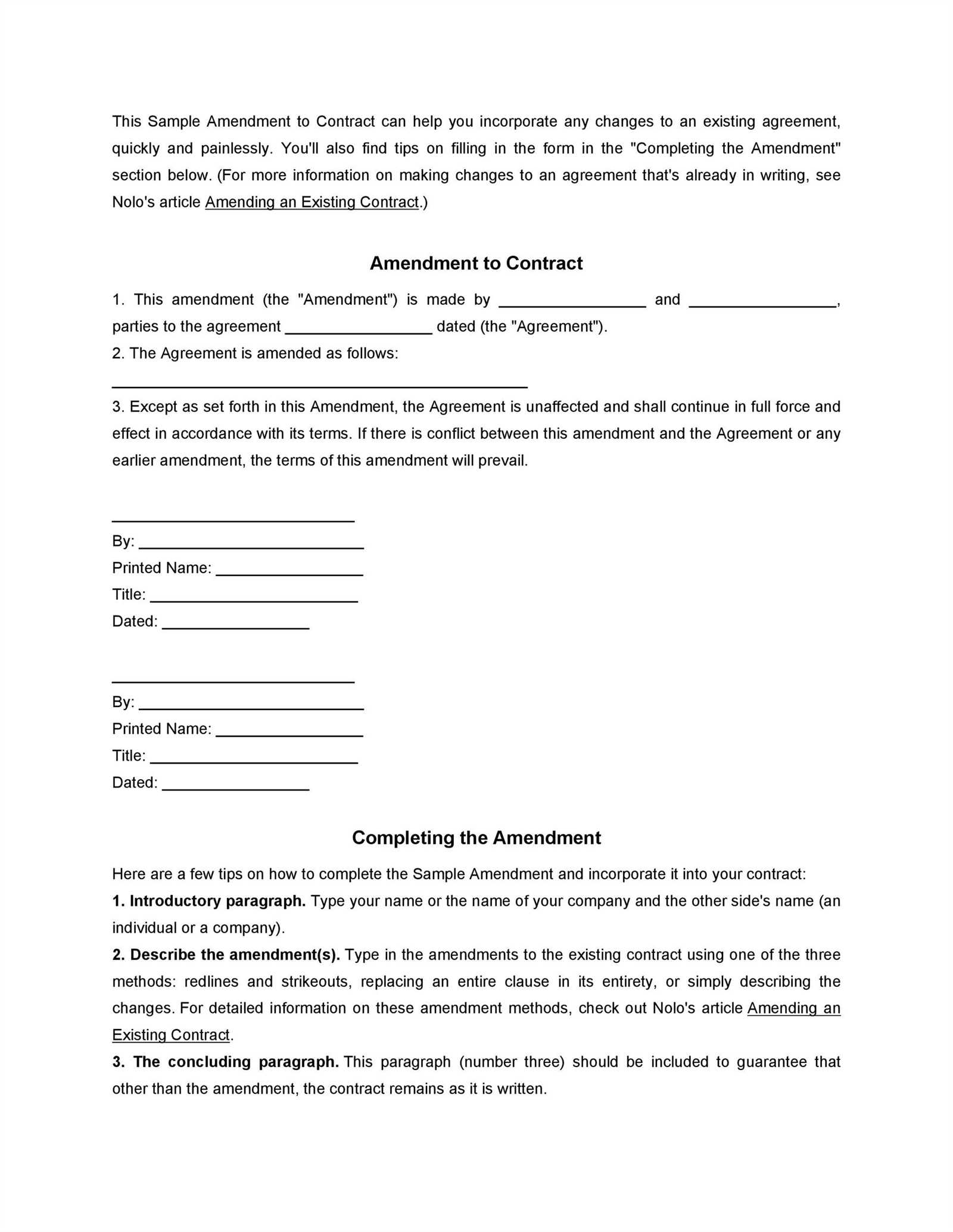 letter of amendment template