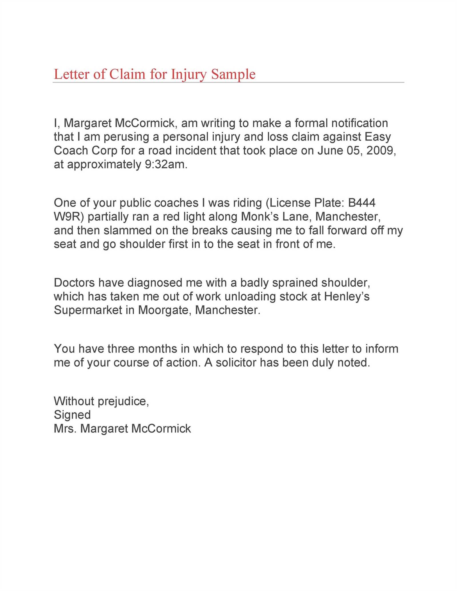 letter of claim template personal injury