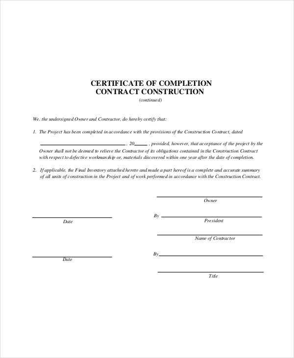 letter of completion construction template