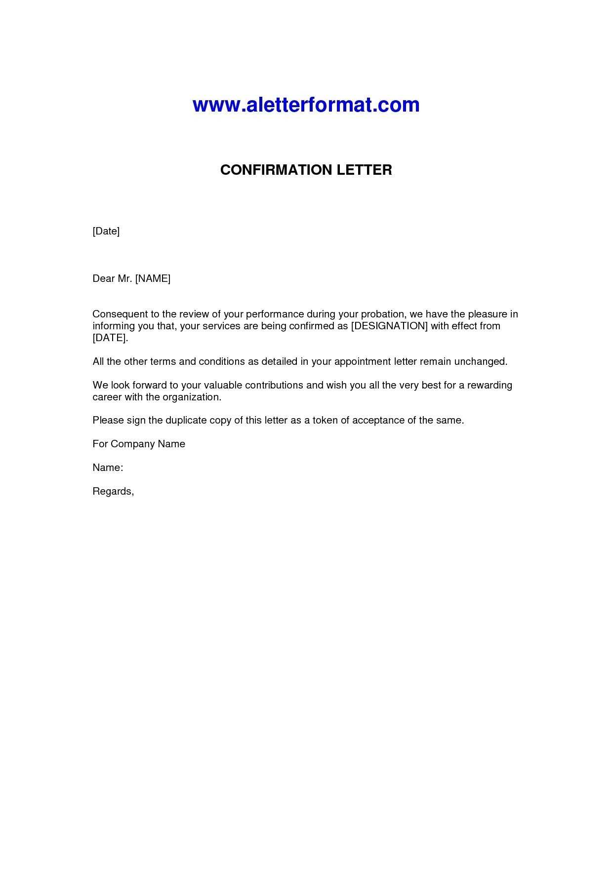 letter of confirmation template