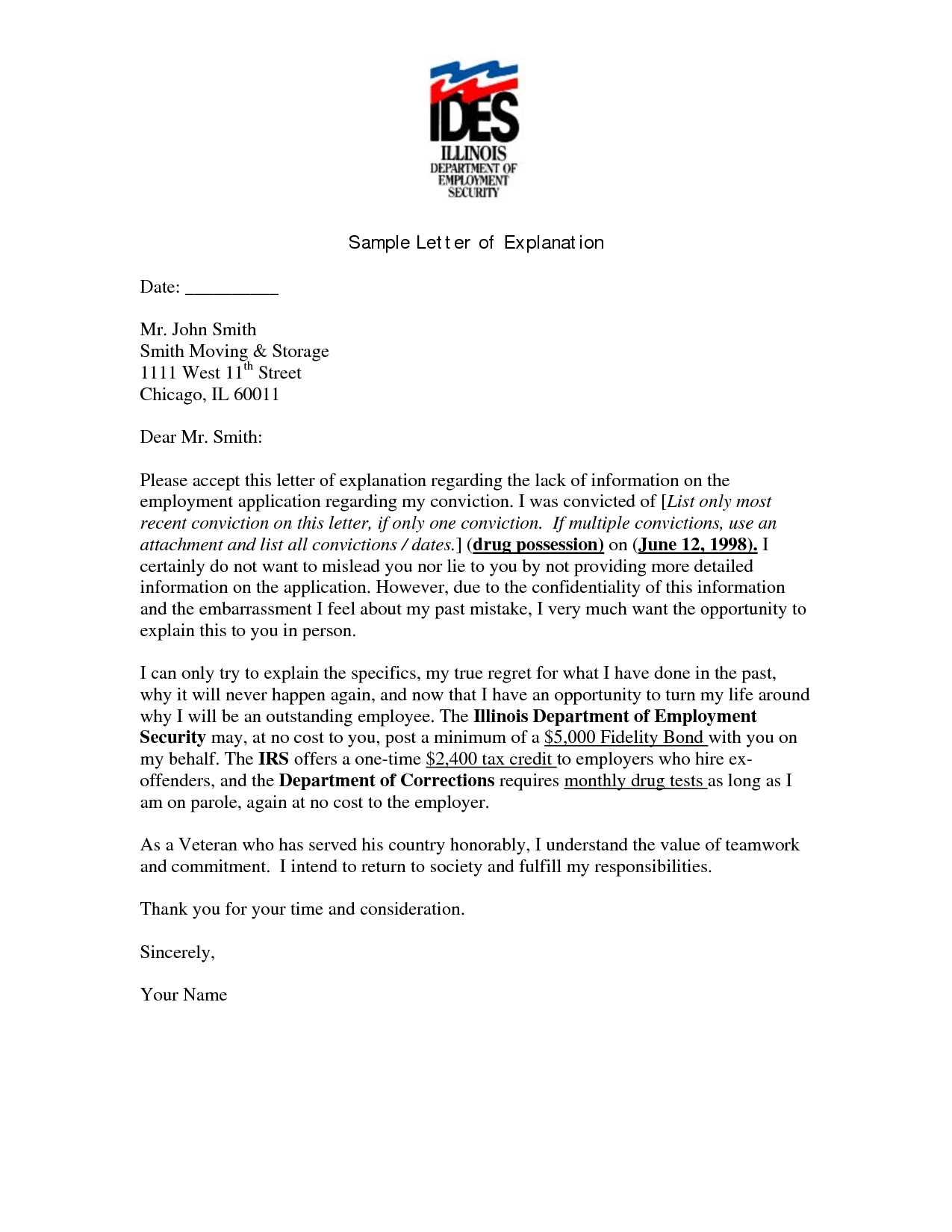 letter of explanation mortgage template