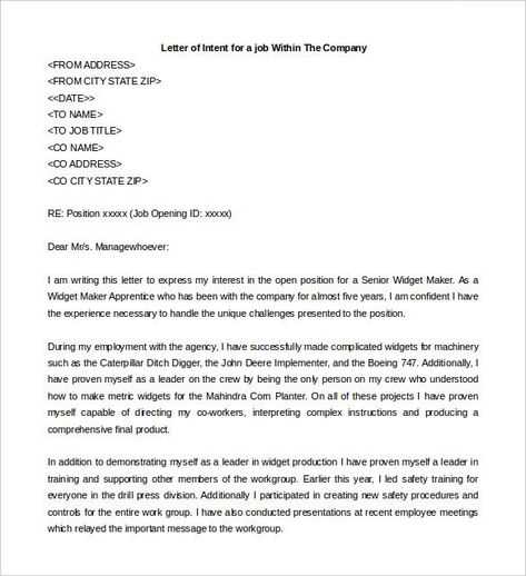 letter of intent for job application template