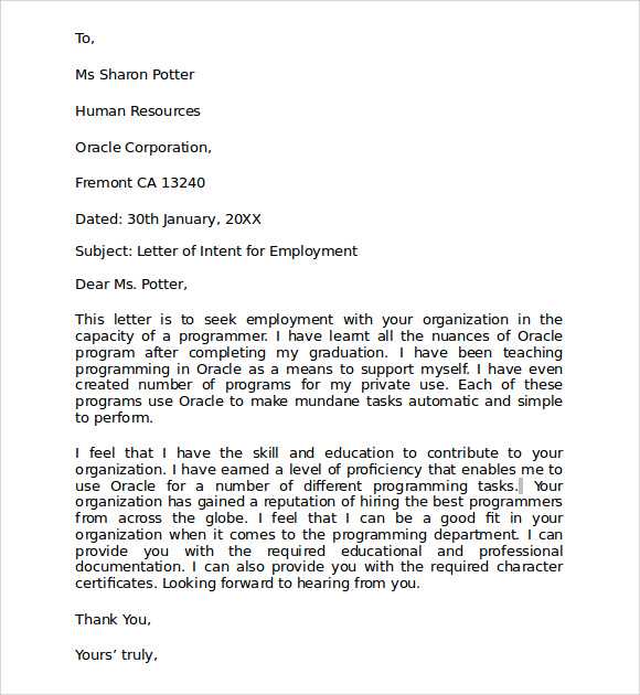 letter of intent for job template