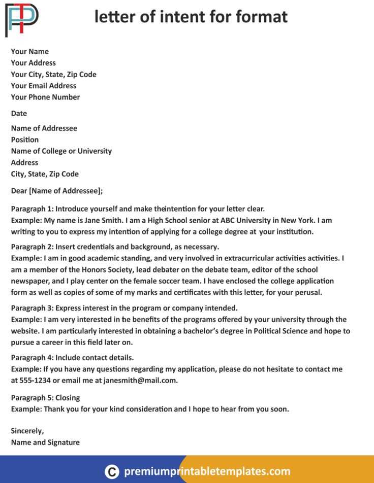 letter of intent format template