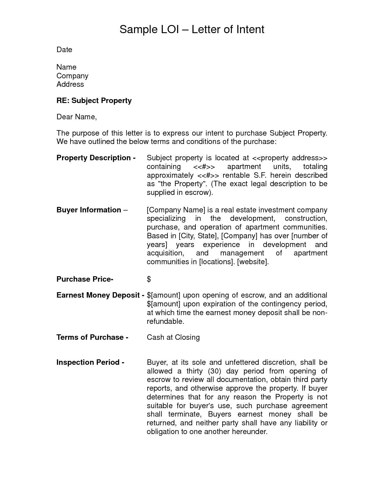 letter of intent startup template