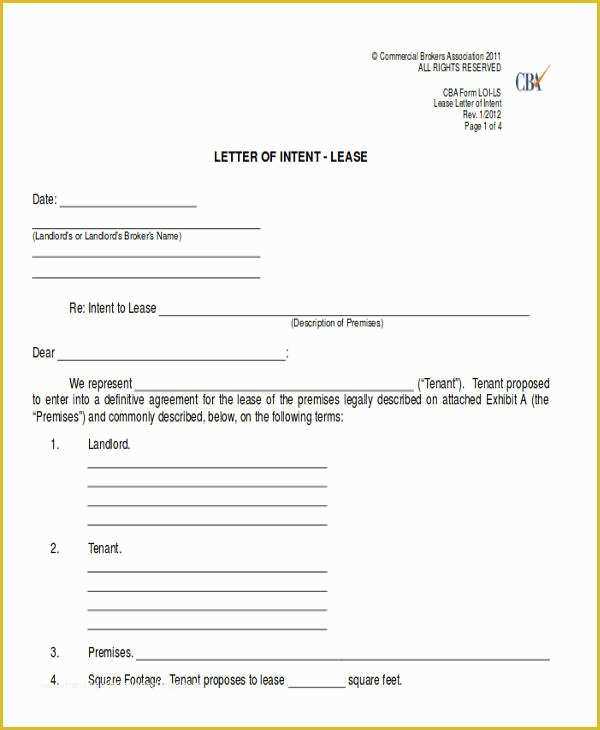 letter of intent template real estate lease