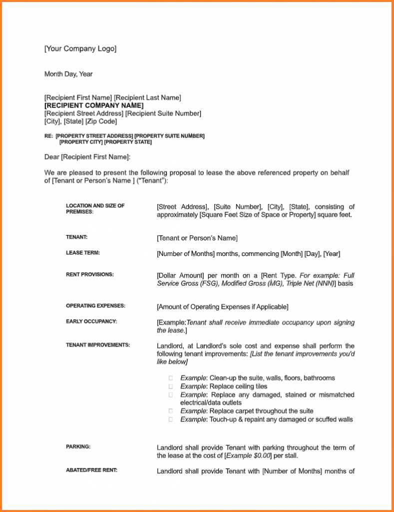 letter of intent to lease commercial space template