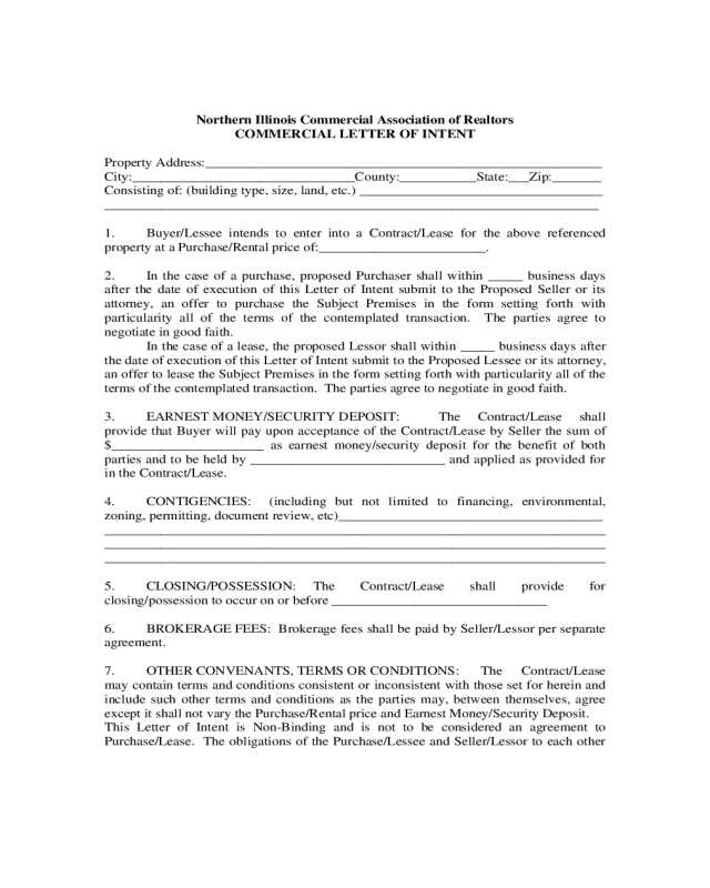 letter of intent to lease commercial space template