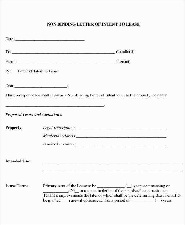 letter of intent to lease template