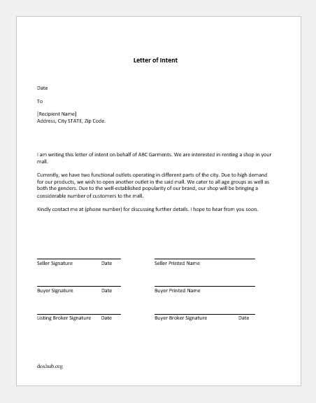 letter of intent to pay template