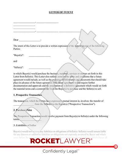 letter of intent to sell a business template