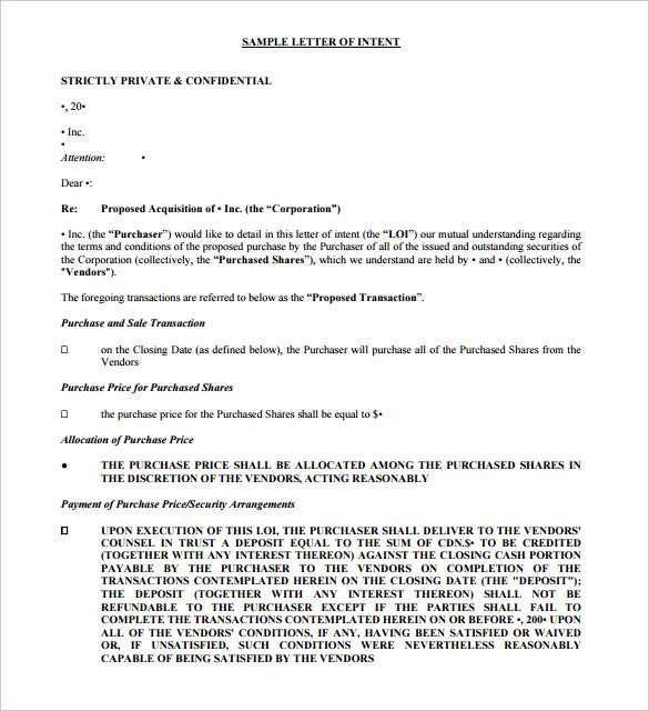 letter of intent to sell business template
