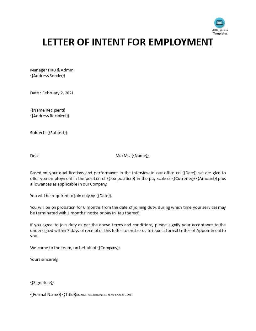 letter of intent will template