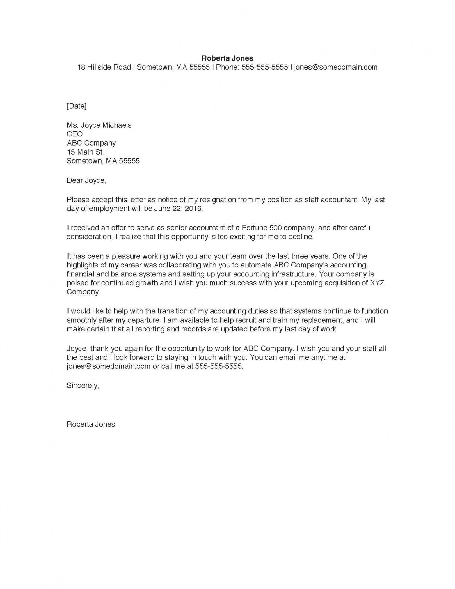 letter of notice to employer template