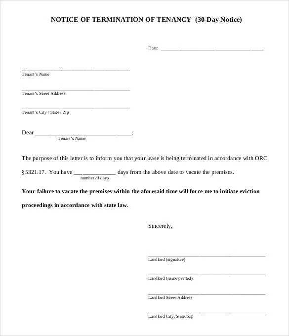 letter of notice to tenant template