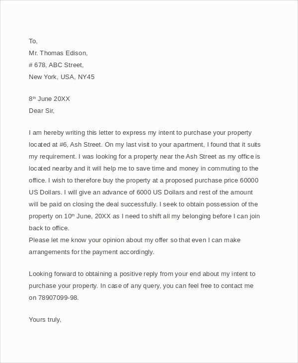 letter of offer house template