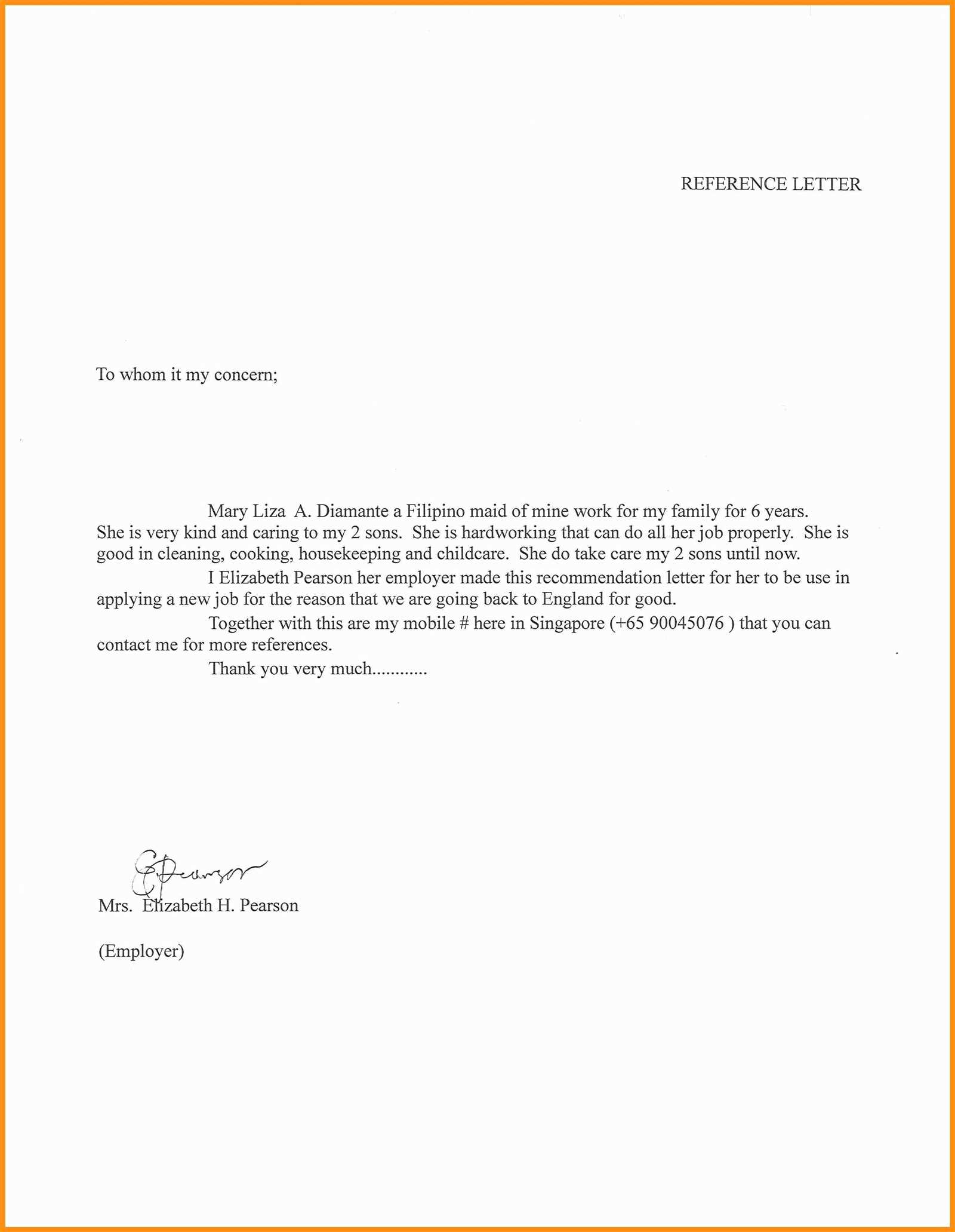 letter of recommendation for nanny template