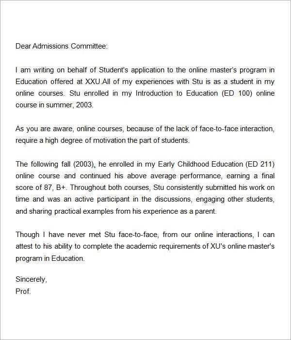 letter of recommendation graduate school template