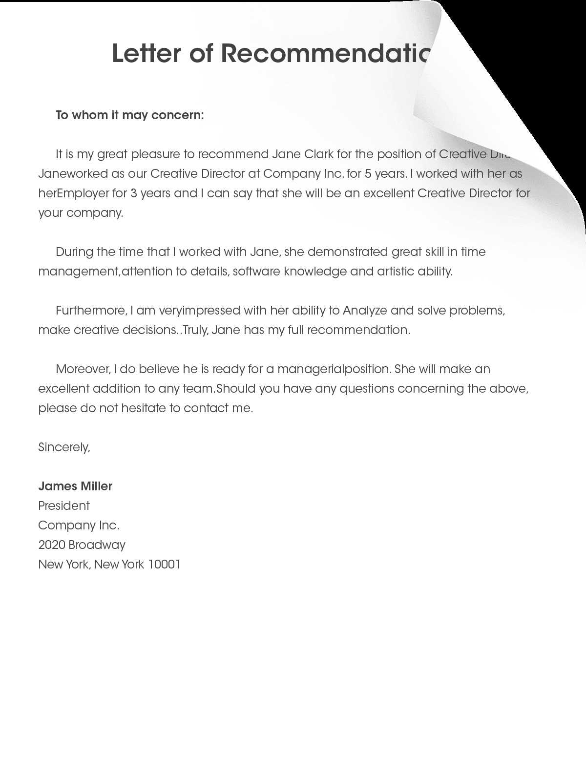 letter of recommendation template email