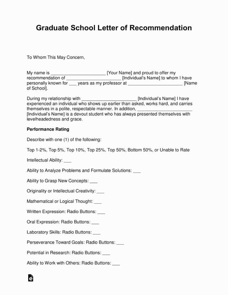 letter of recommendation template for graduate school