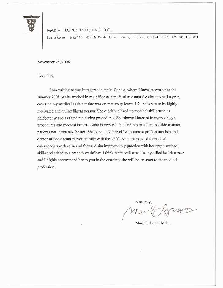 letter of recommendation template for medical assistant