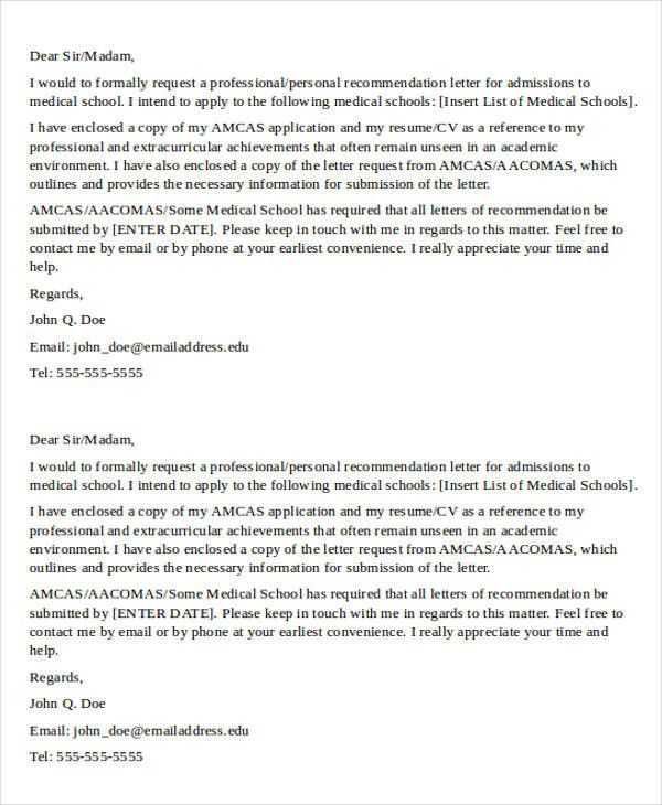 letter of recommendation template for medical school