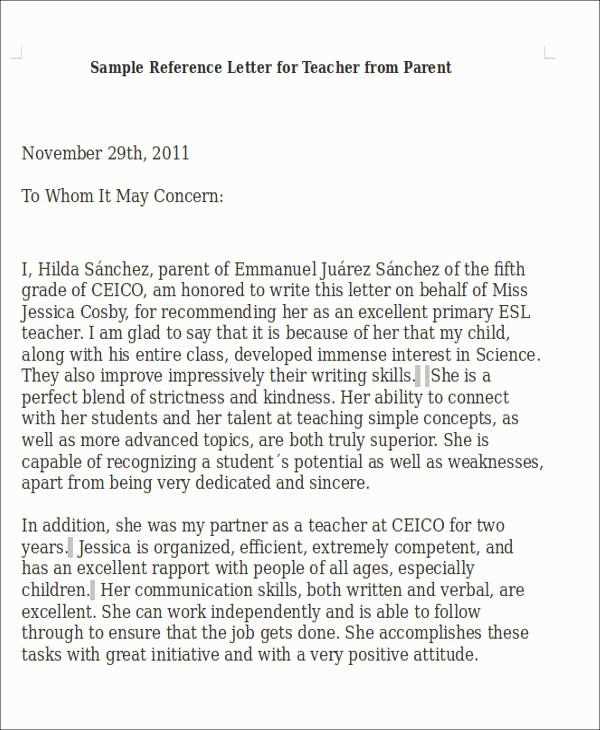 letter of recommendation template for teacher