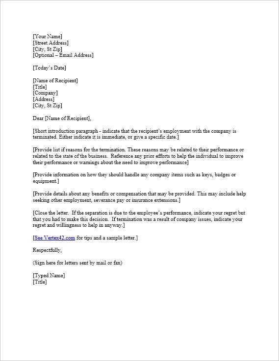 letter of separation from employer template