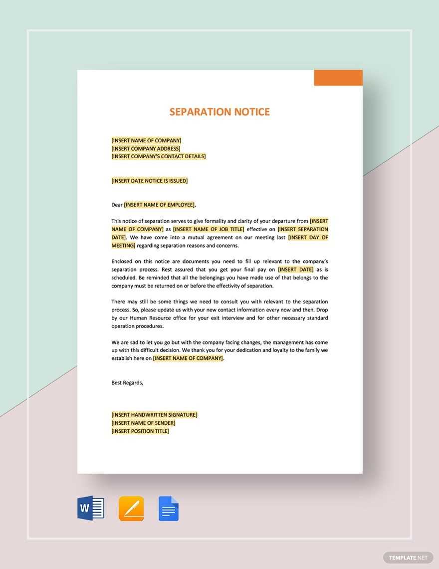 letter of separation from spouse template