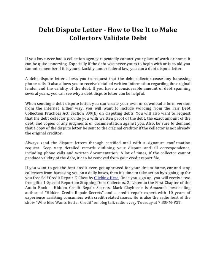 letter of validation of debt template