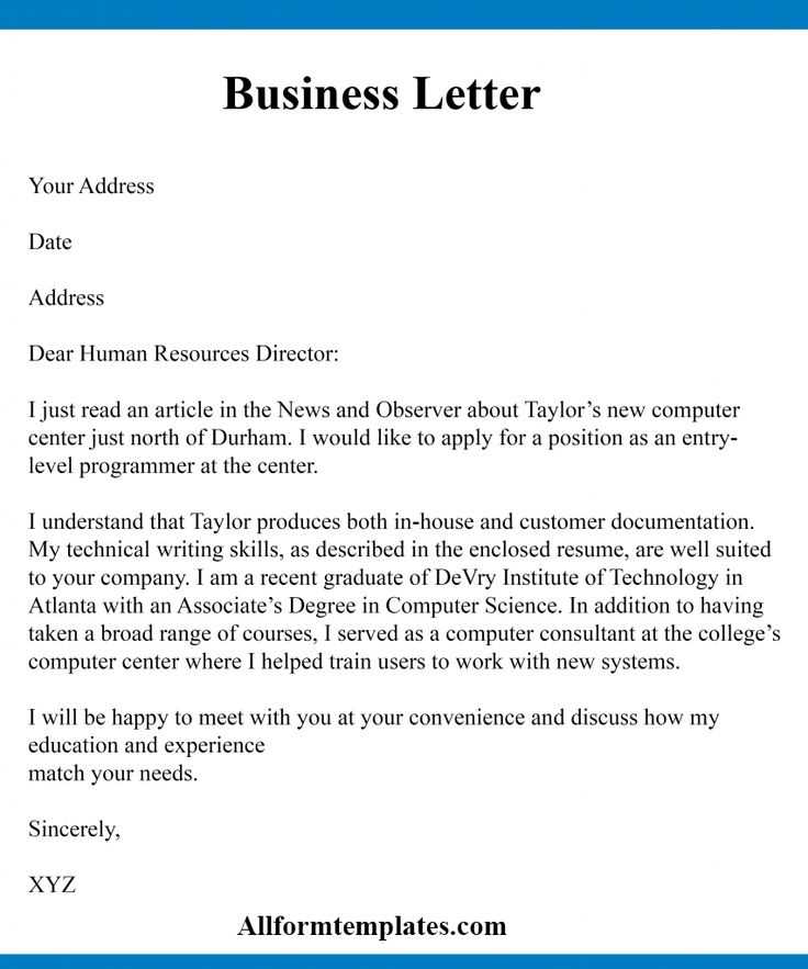 letter to a business template