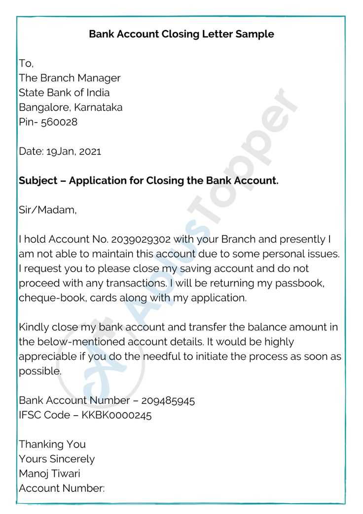 letter to close a bank account template