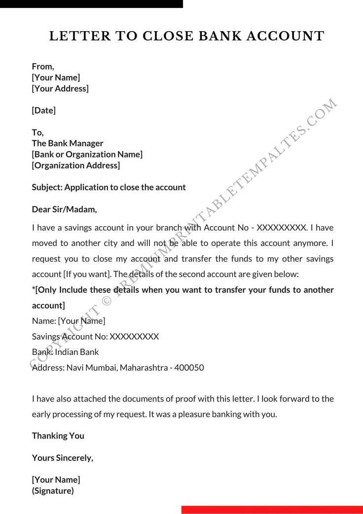 letter to close account template