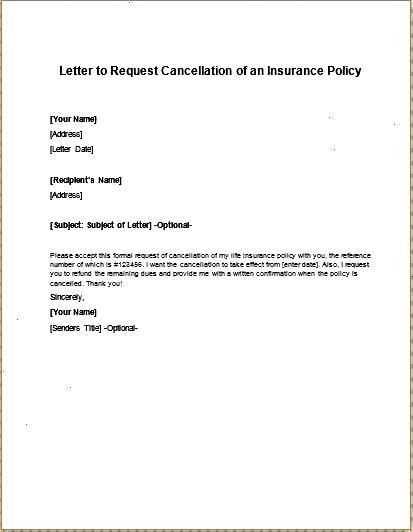 life insurance cancellation letter template