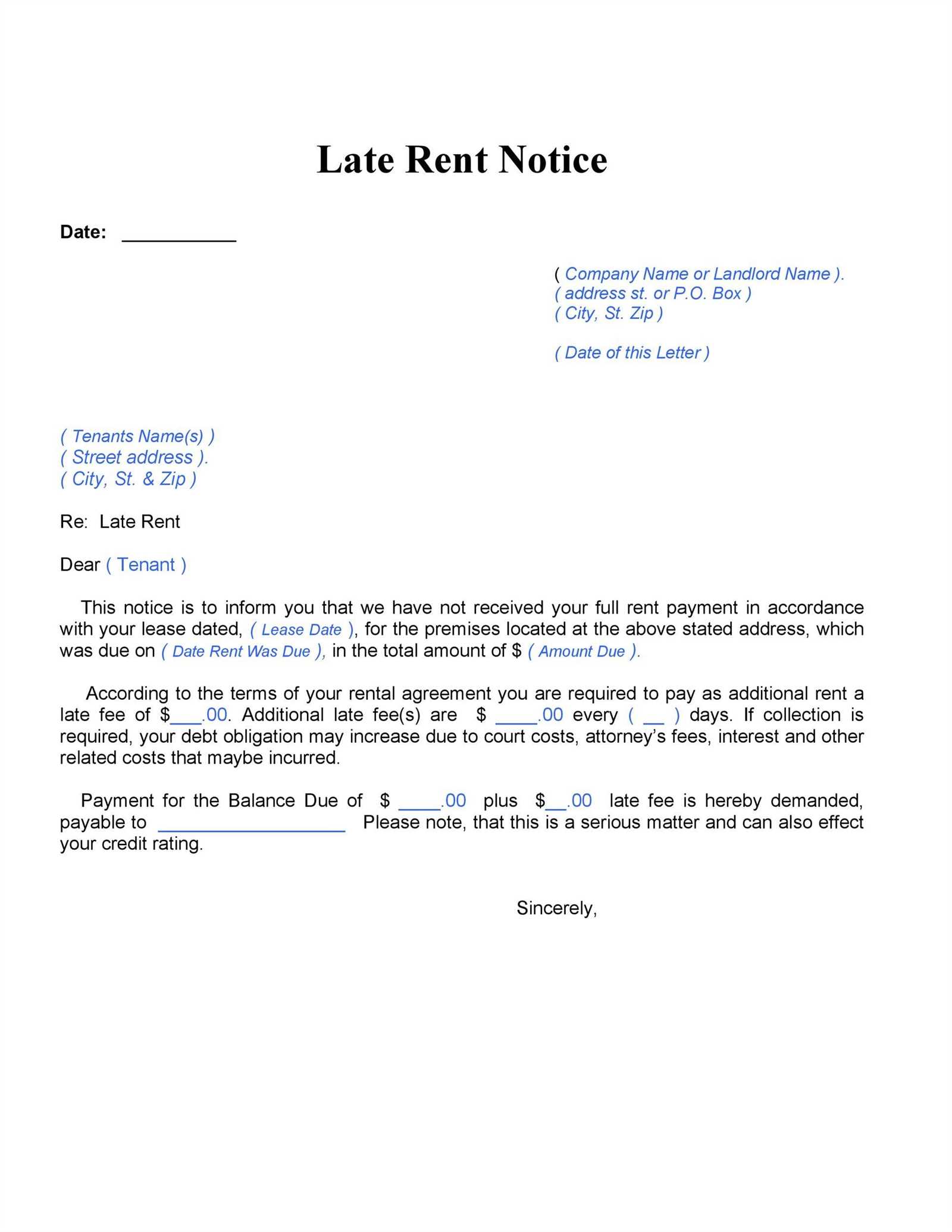 living rent free letter template