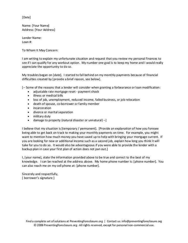 loan modification hardship letter template