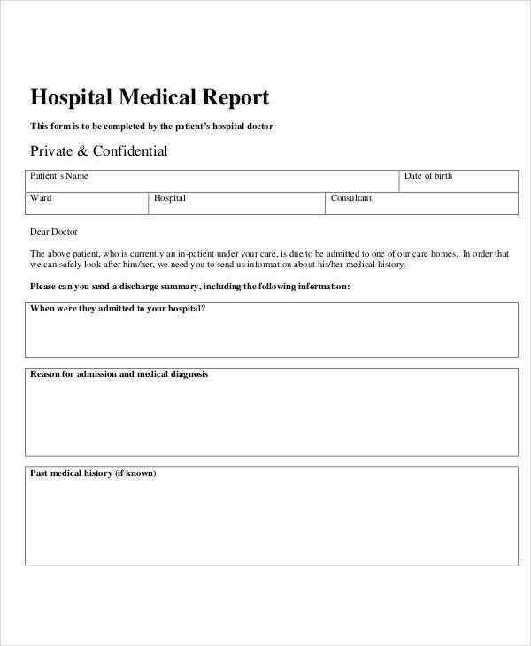 medical report template letter