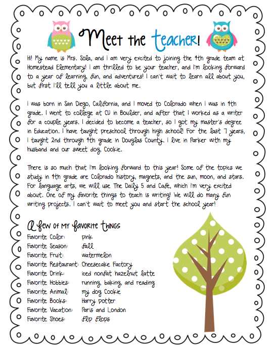 meet the teacher letter to parents template free