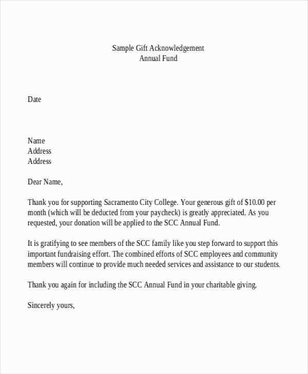 memorial donation acknowledgement letter template