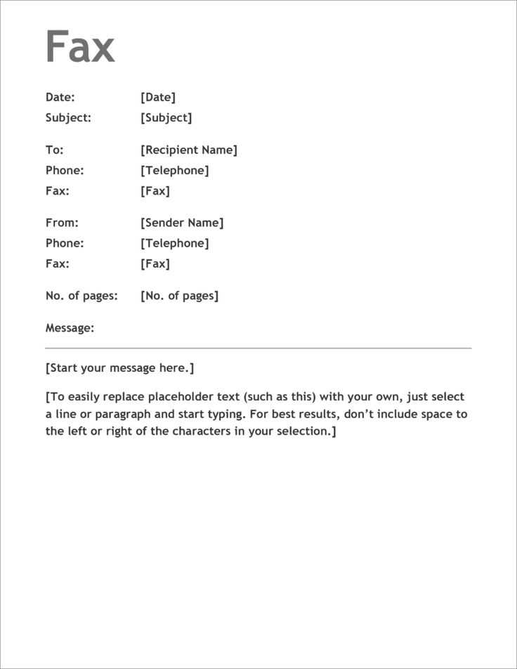 microsoft fax cover letter template