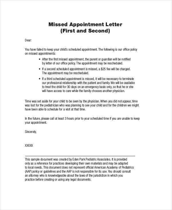 missed appointment letter to patient template