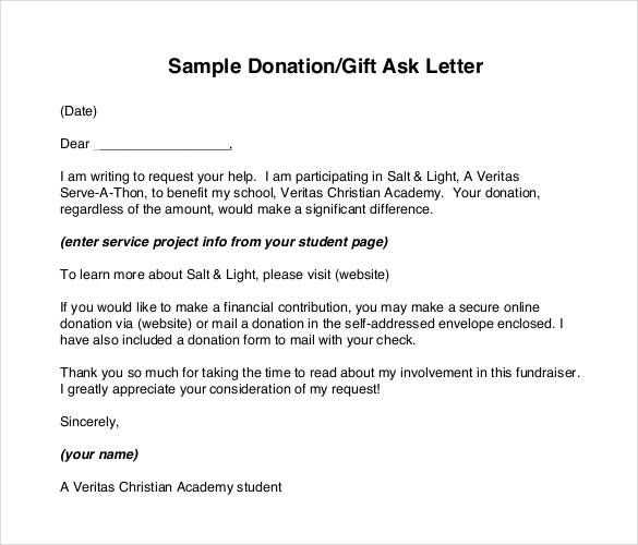 monetary donation letter template