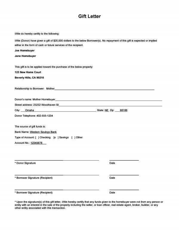 money gift letter template